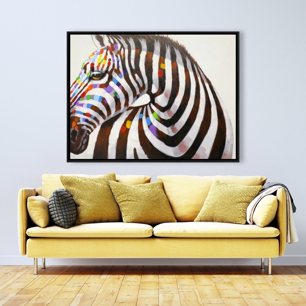 Colorful Zebra Canvas - Contemporary Wildlife Bedroom Decor