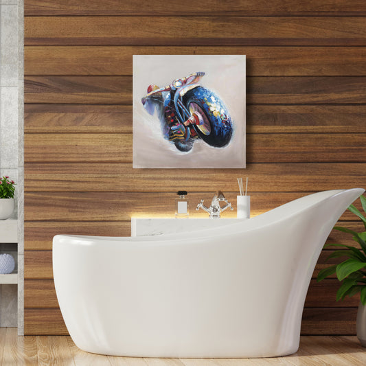 Transportation Blue Motorcycle Canvas - Motorcycle in Jump Decor