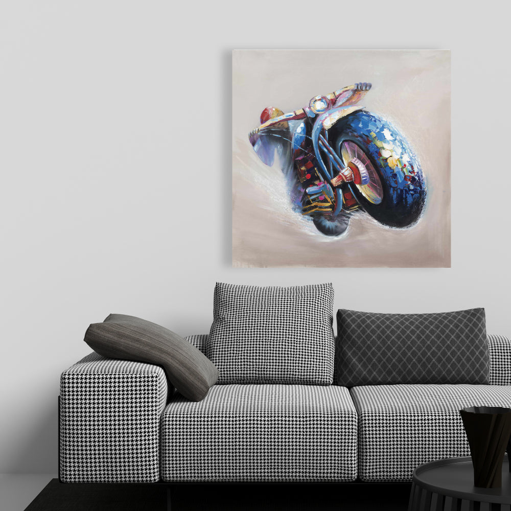 Transportation Blue Motorcycle Canvas - Motorcycle in Jump Decor
