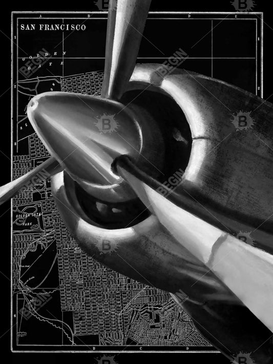 Toile « Avion au-dessus de San Francisco » | Décoration de salon moderne