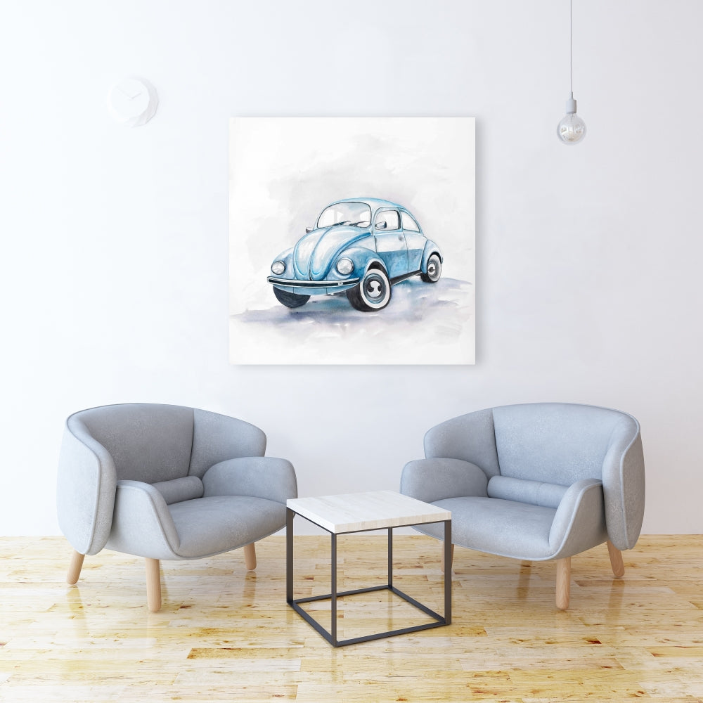 Beetle Blue Car Canvas | Bedroom Decor | Transportation Art