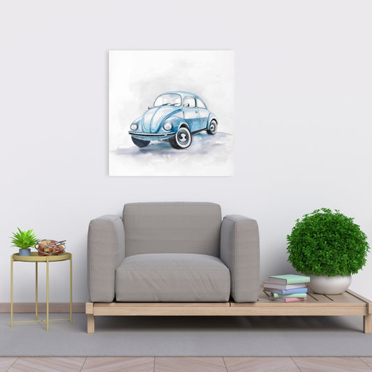 Beetle Blue Car Canvas | Bedroom Decor | Transportation Art