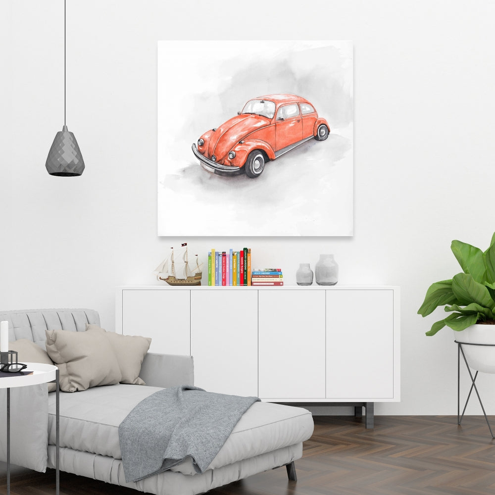 Vintage Red Beetle Canvas | Bedroom Wall Art Decor