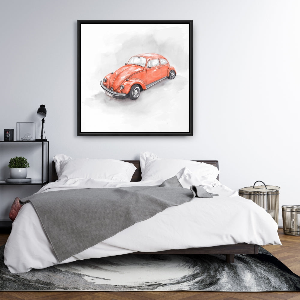 Voiture Coccinelle rouge vintage - Toile encadrée pour décoration d'intérieur