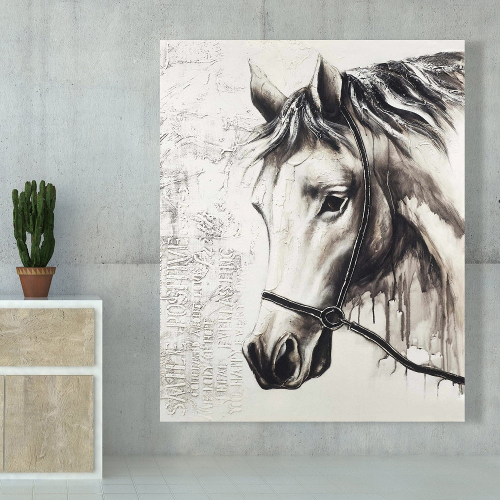 Alpha the White Horse - Minimalist Farm Animal Canvas Decor