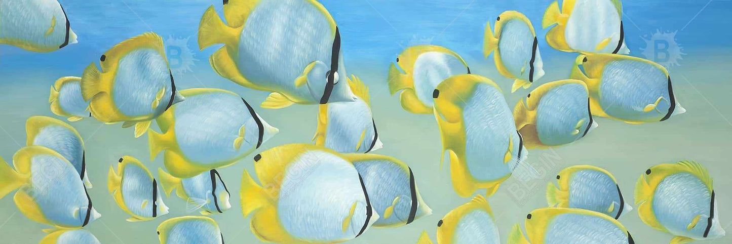 Butterfly Fishes Yellow Framed Canvas | Aquatic Home Decor