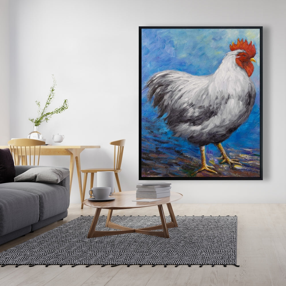Toile encadrée Coq gris | Décoration d'intérieur sur le thème des animaux de la ferme