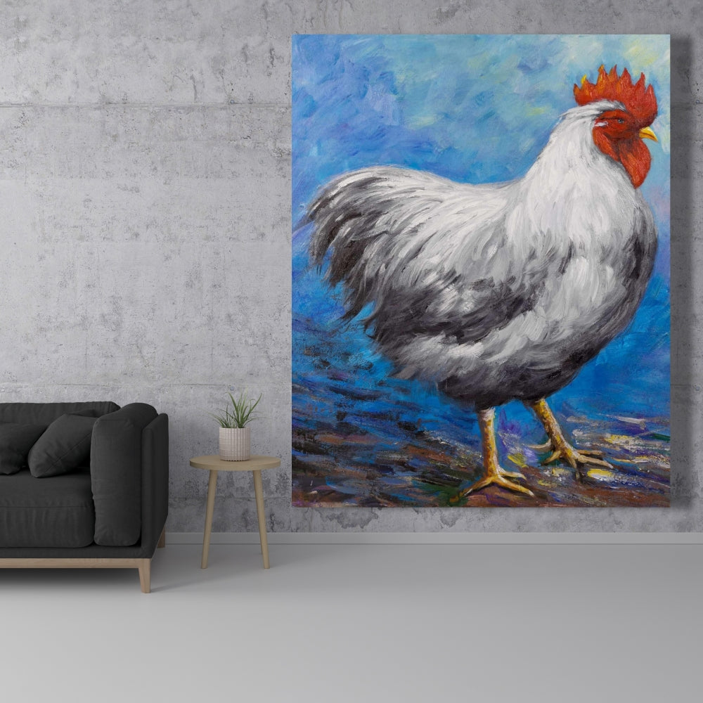 Toile Coq gris | Décoration d'intérieur avec animaux de la ferme bleus