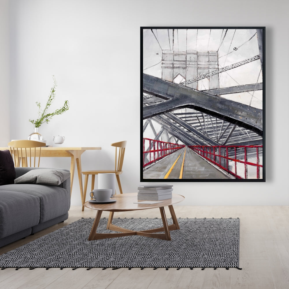 Toile encadrée « Oiseau gris » pour chambre à coucher – Décor sous le pont de Brooklyn