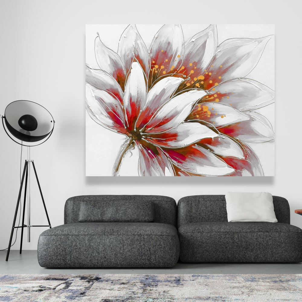 Red Flower with Gold Center Canvas | Botanical Home Decor