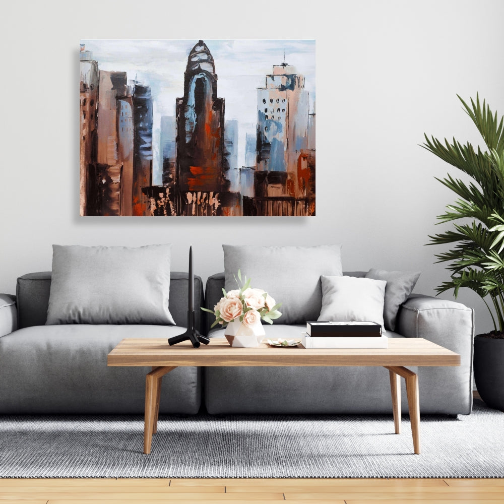 Sullen Day in the City - Blue Canvas Bedroom Wall Art Decor