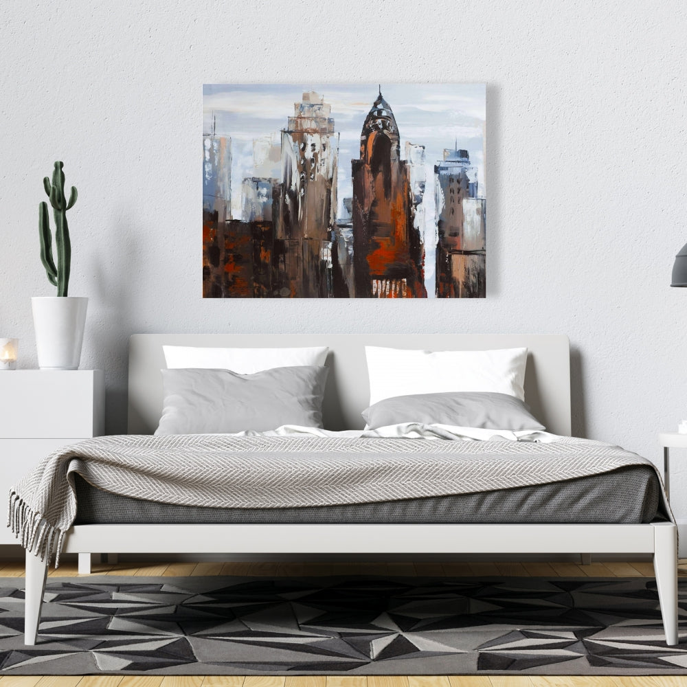 Gray Day in the City Canvas | Contemporary Bedroom Decor