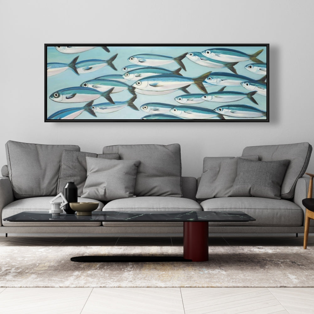 Toile Bleu Marine - Décor Petits Poissons Caesio Caerulaurea