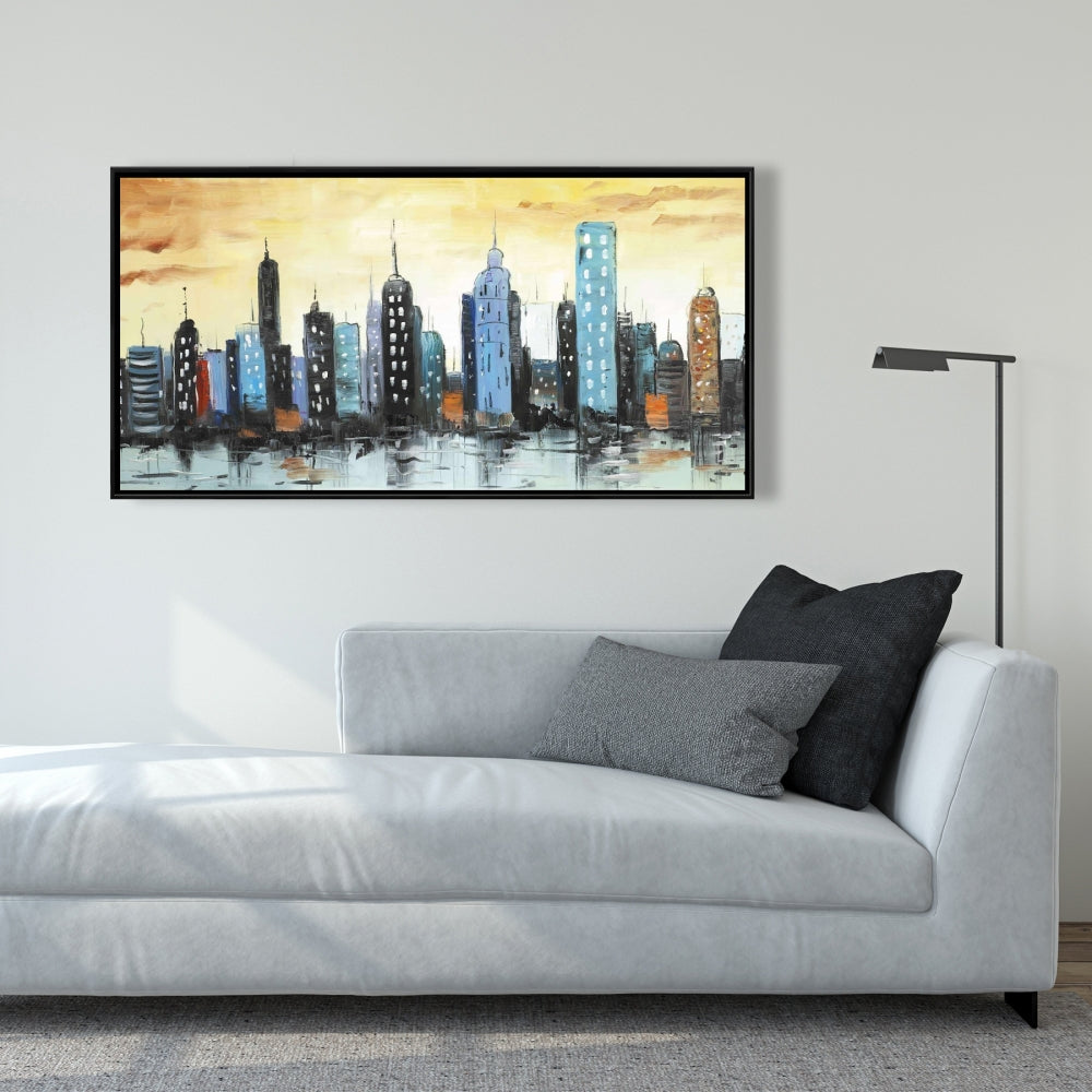 Skyline on Cityscape | Building Blue Cities Framed Canvas