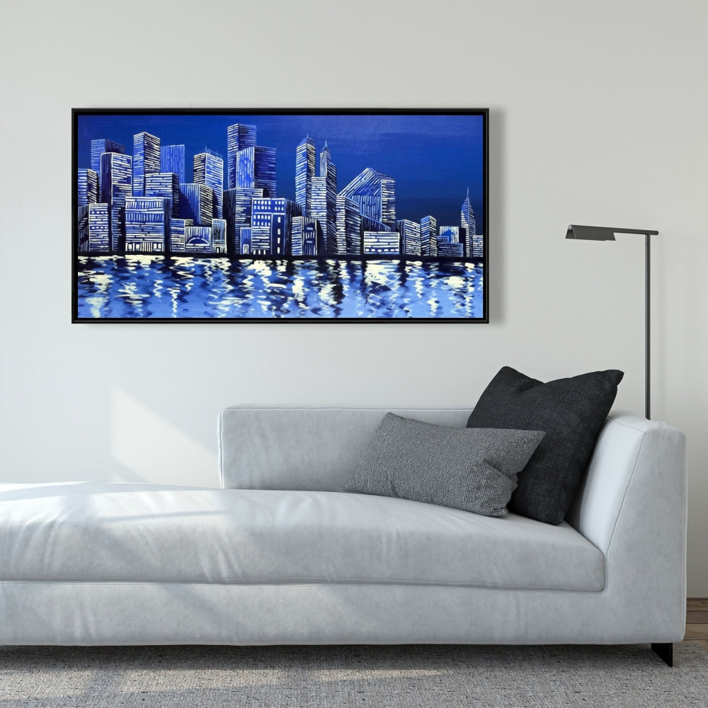 Blue Skyline Framed Canvas - Modern Home Decor Art Piece