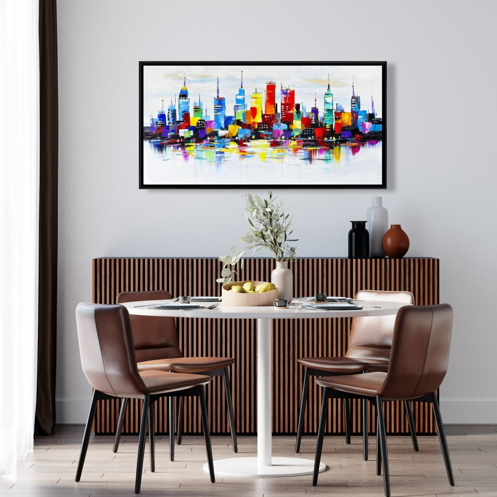 Abstract and Colorful City | Blue Shapes Canvas Wall Art