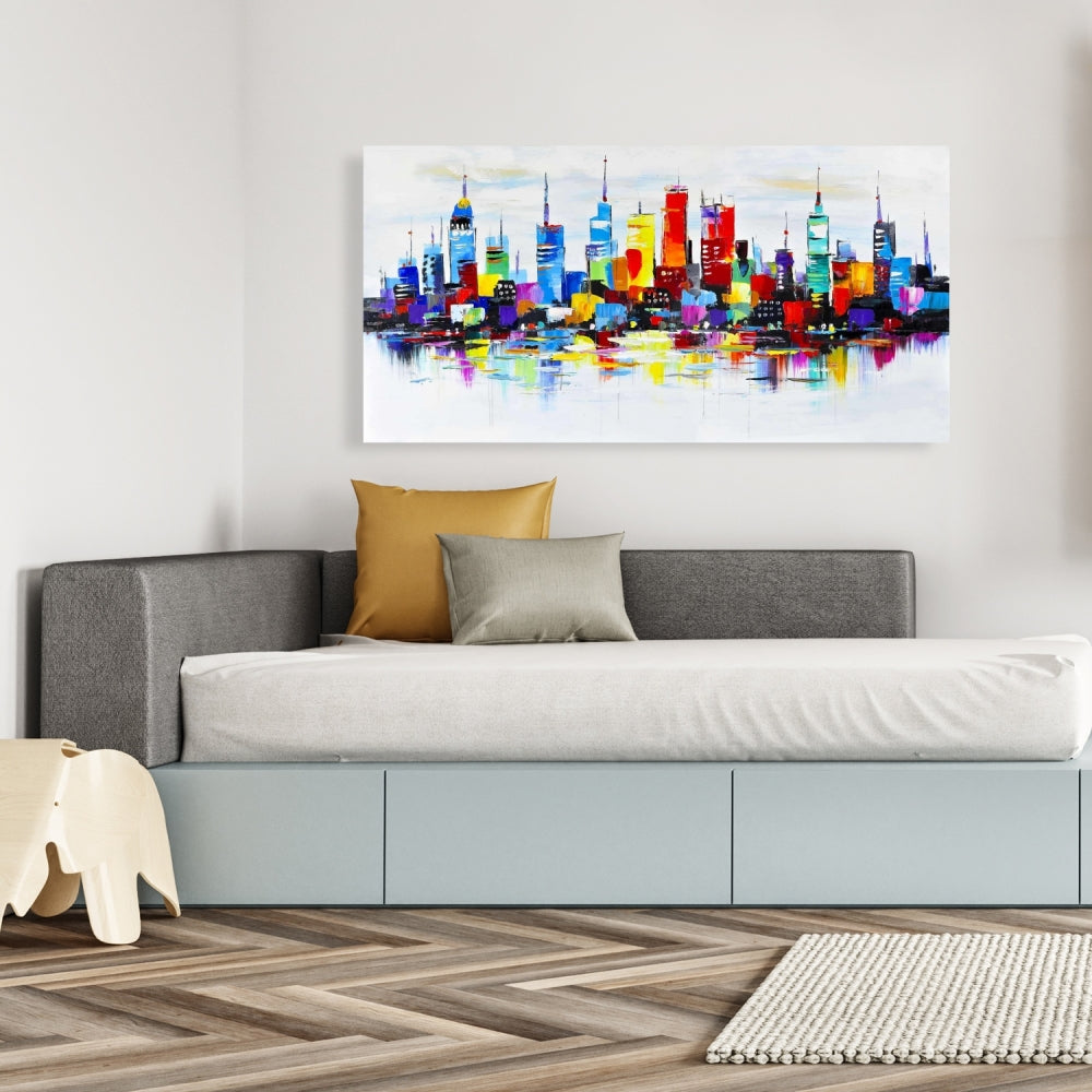 Abstract Colorful City Canvas | Modern Bedroom Home Decor