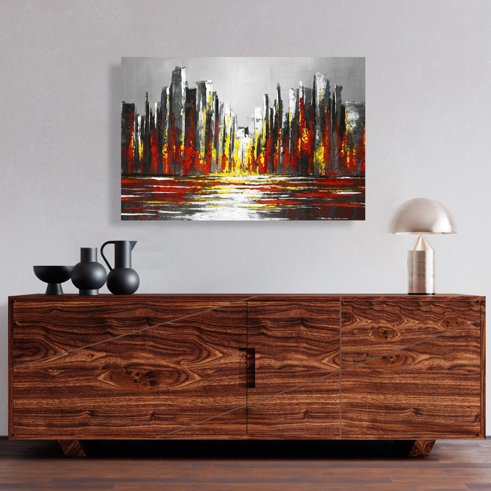 Industrial Abstract Red Skyline Canvas - Bedroom Home Decor