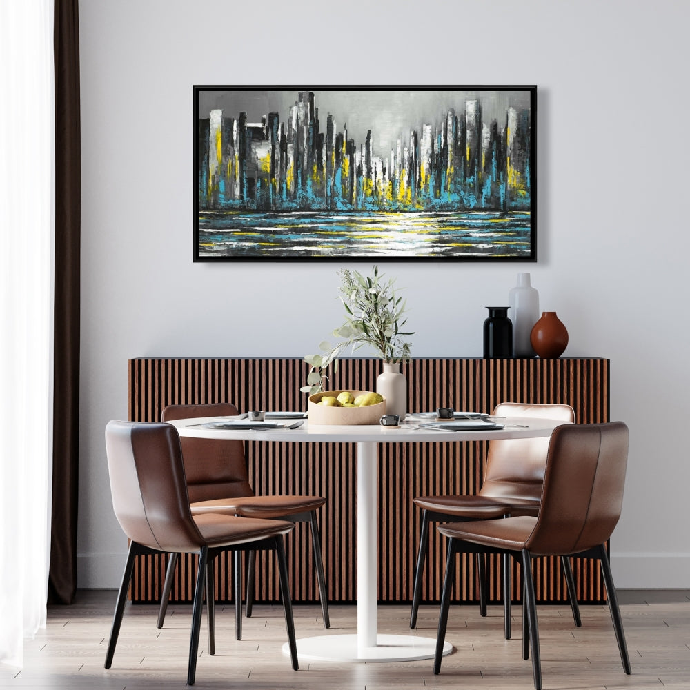 Toile abstraite Skyline bleue | Décoration murale pour chambre