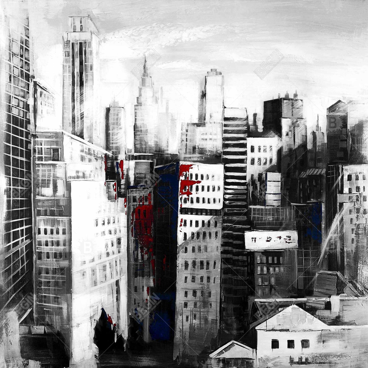 Blue Building Industrial Canvas - White City Paint Splash Decor