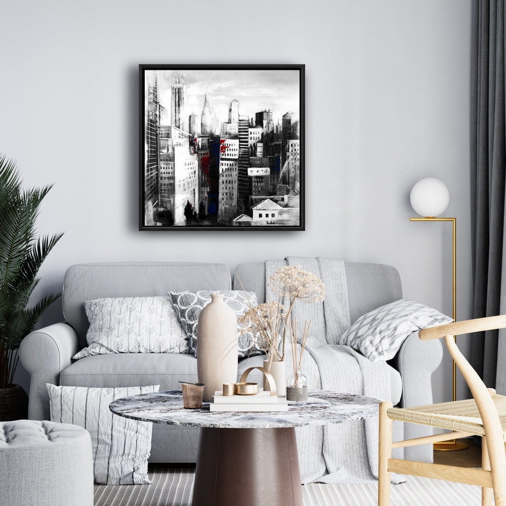 White City Paint Splash Framed Canvas - Industrial Bedroom Decor