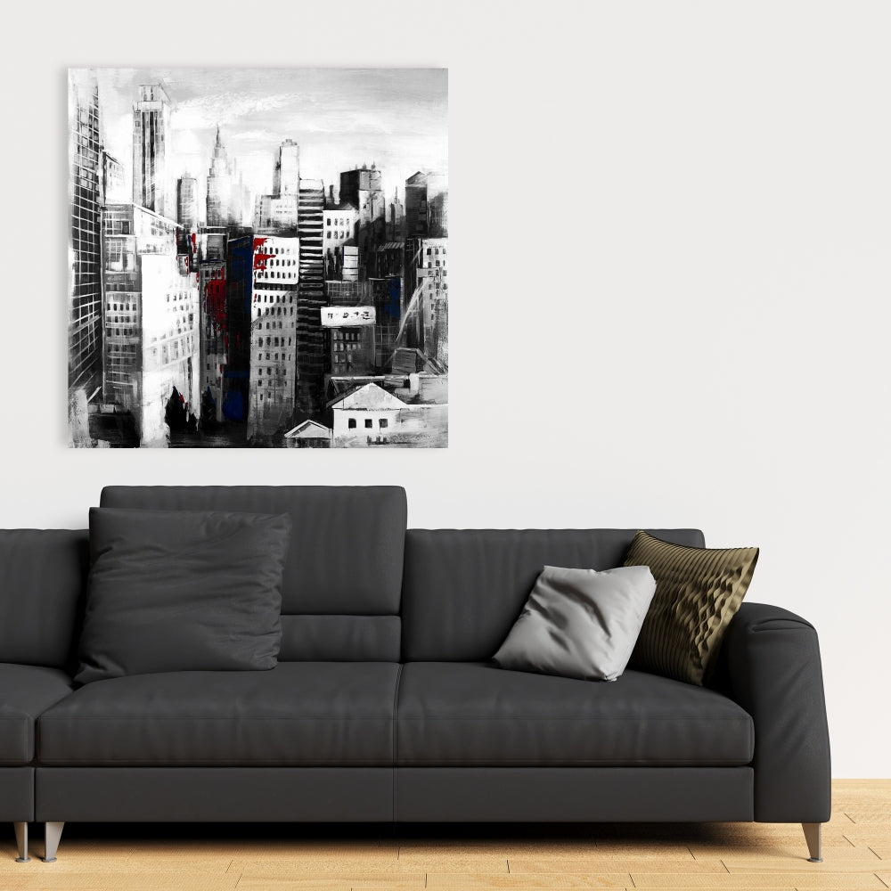 Blue Building Industrial Canvas - White City Paint Splash Decor