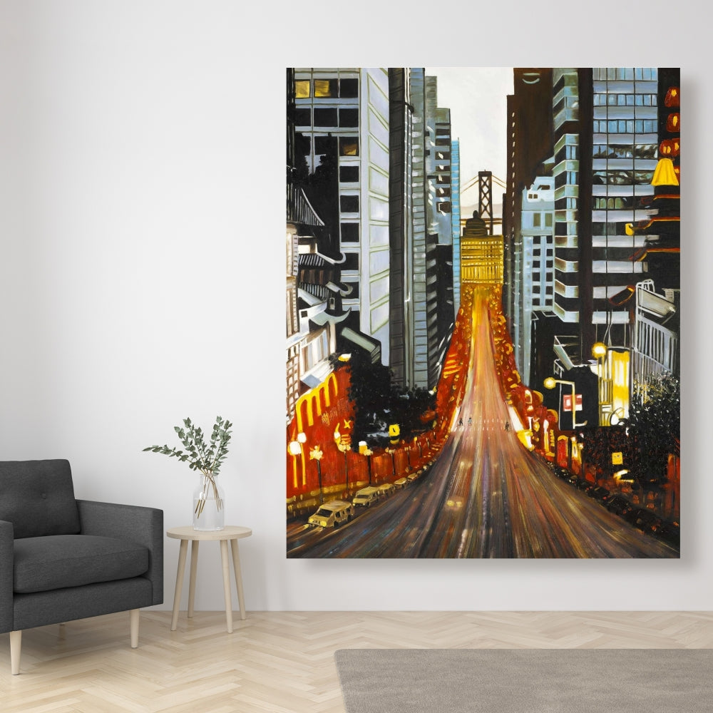 San Francisco by Night Blue Building Canvas | Bedroom Decor