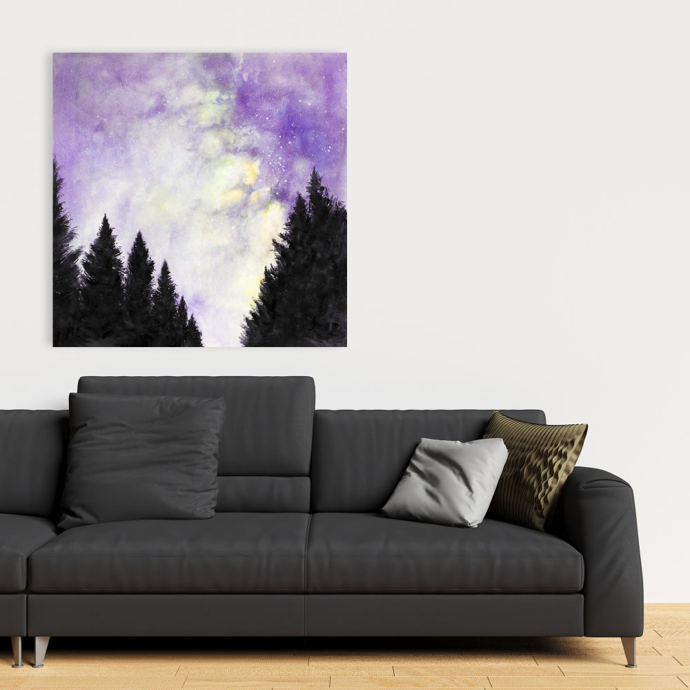 Purple Starry Sky Canvas | Purple Trees Landscapes Decor