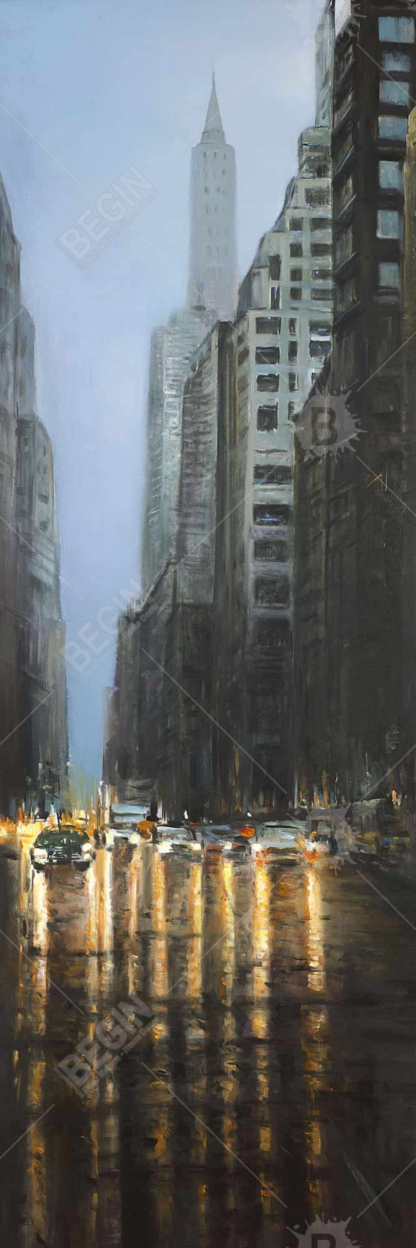 Evening in New York City Blue Framed Canvas | Home Decor