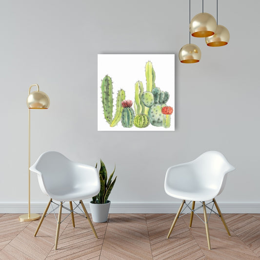 Toile botanique verte | Petit cactus décoratif pour la maison