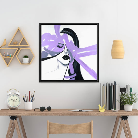 Portrait de femme violet abstrait | Décoration de chambre moderne sur toile