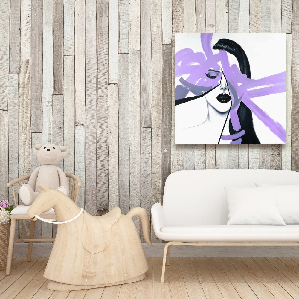 Abstract Purple Woman Portrait - White Canvas Home Decor
