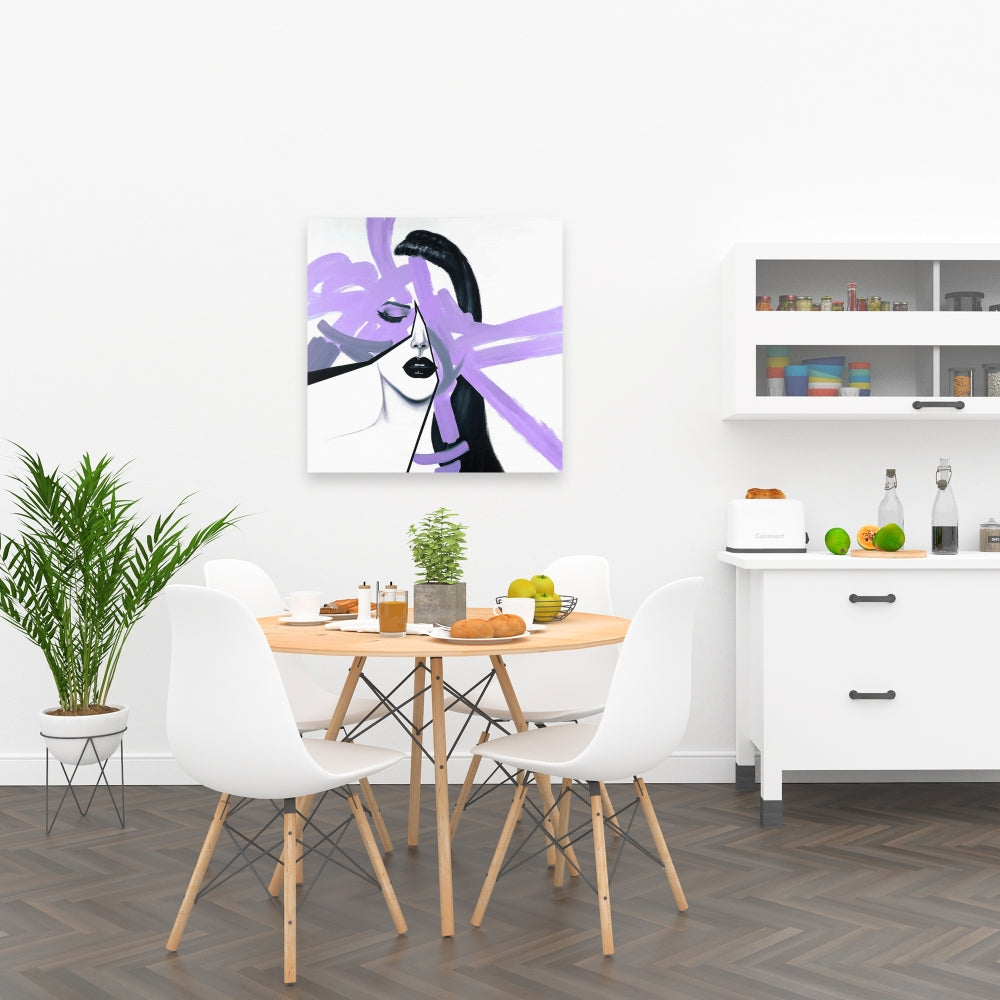 Portrait de femme violet abstrait – Décoration d'intérieur sur toile blanche