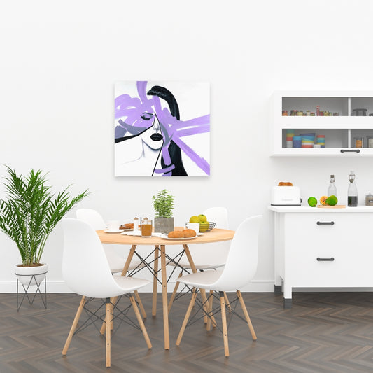 Portrait de femme violet abstrait – Décoration d'intérieur sur toile blanche