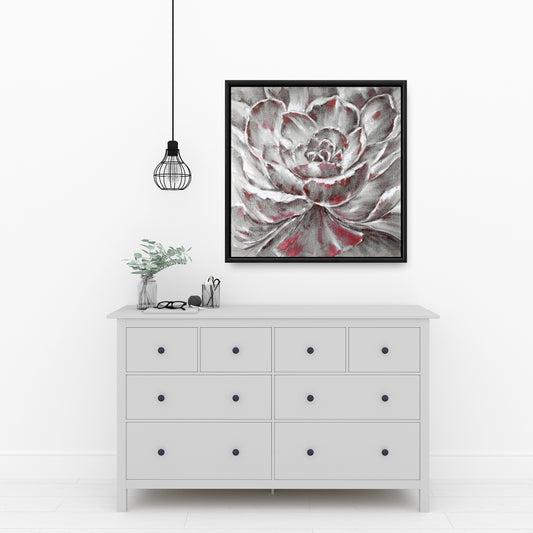 Toile à fleurs grises et roses | Décoration murale pour chambre grise