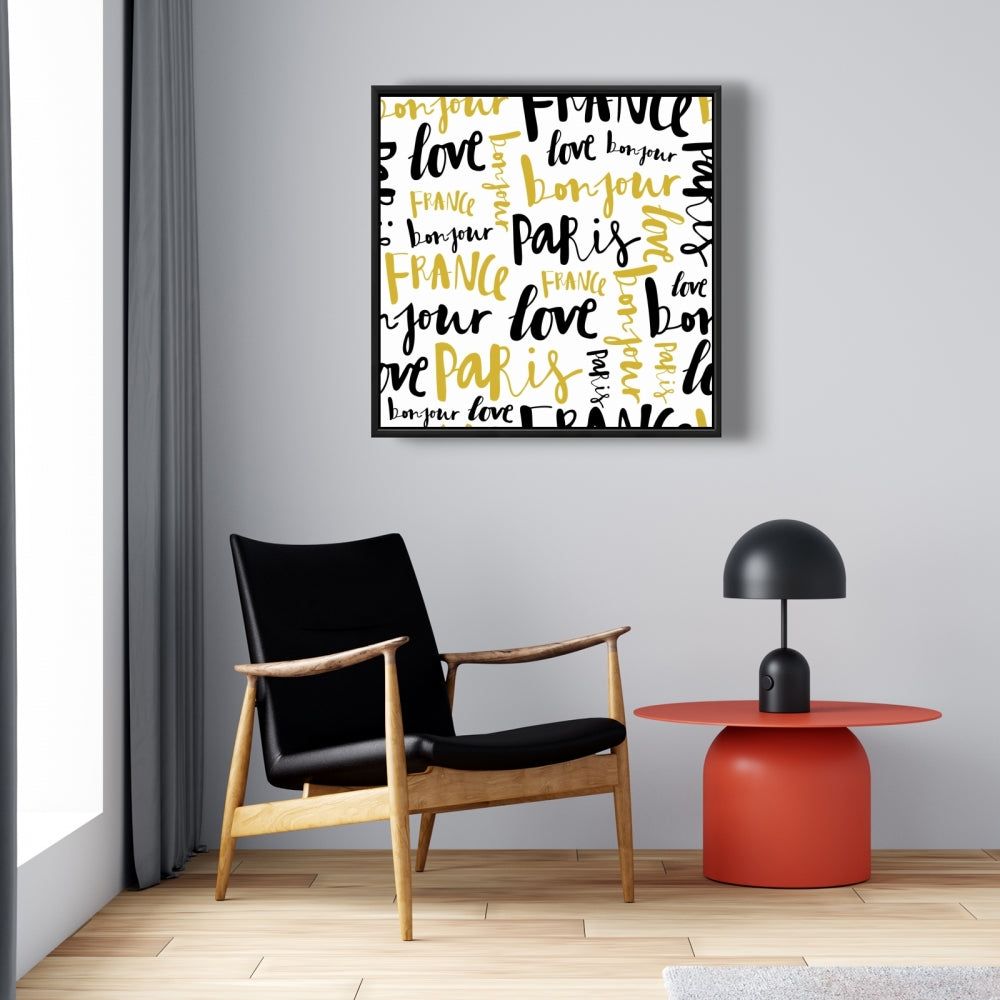 Yellow Bonjour Paris Framed Canvas | Typo & Symbols Home Decor