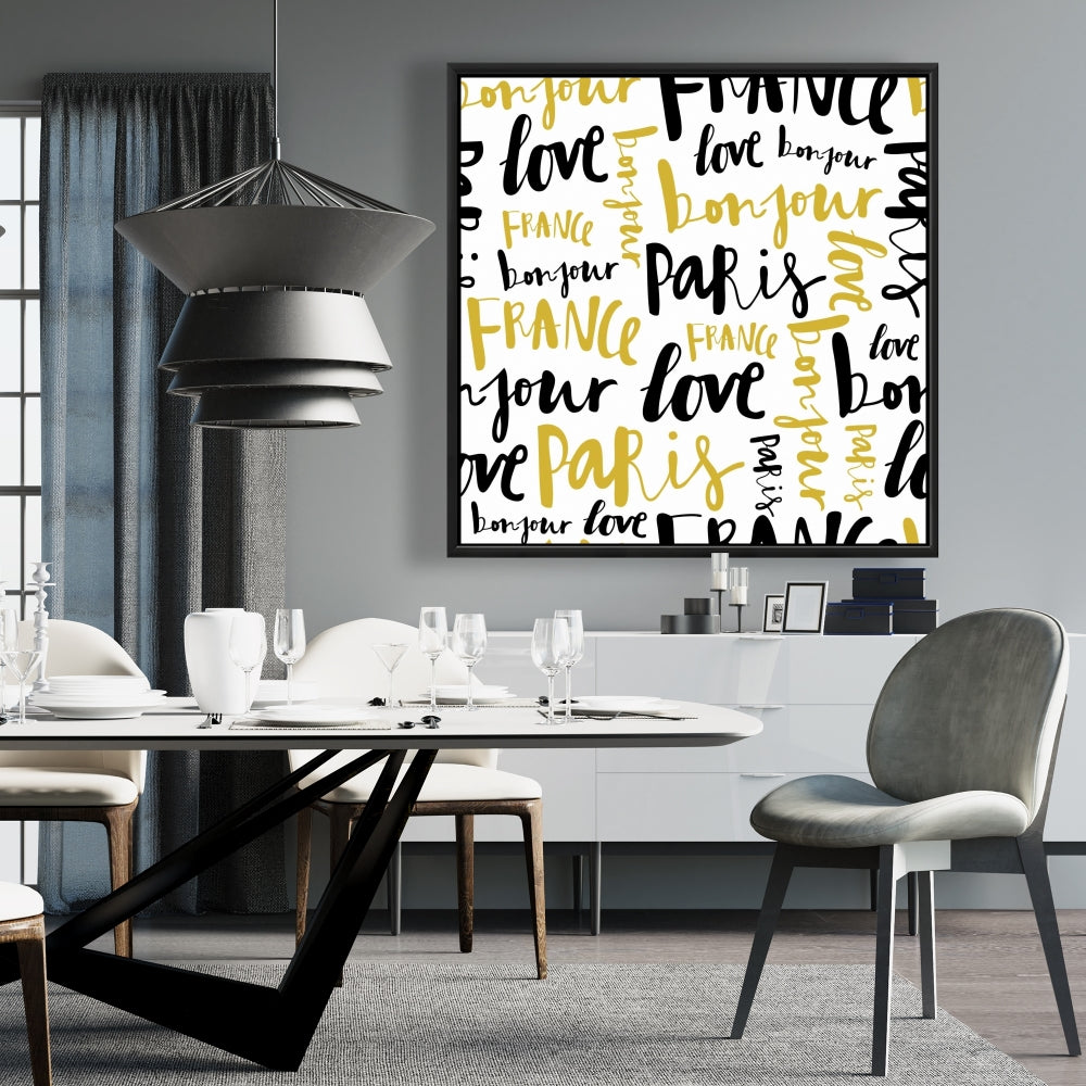 Yellow Bonjour Paris Framed Canvas | Typo & Symbols Home Decor