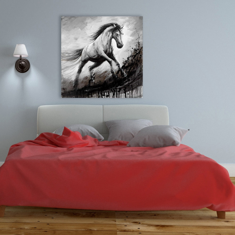 White Horse in the Wind Canvas | Elegant Livingroom Decor