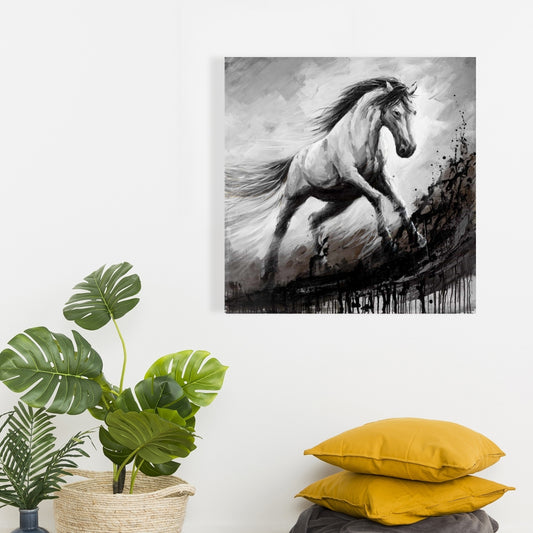 White Horse in the Wind Canvas | Elegant Livingroom Decor