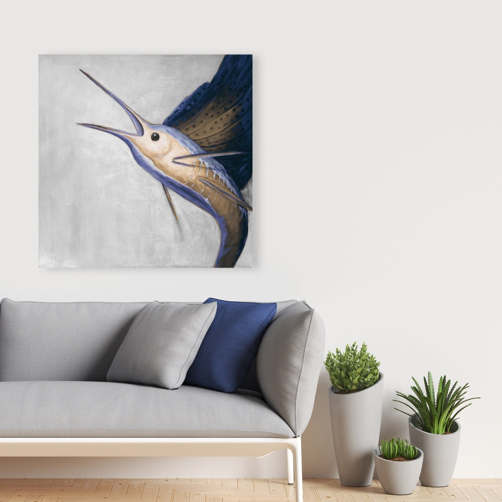 Gold Swordfish Marine Canvas - Bathroom Wall Art Decor