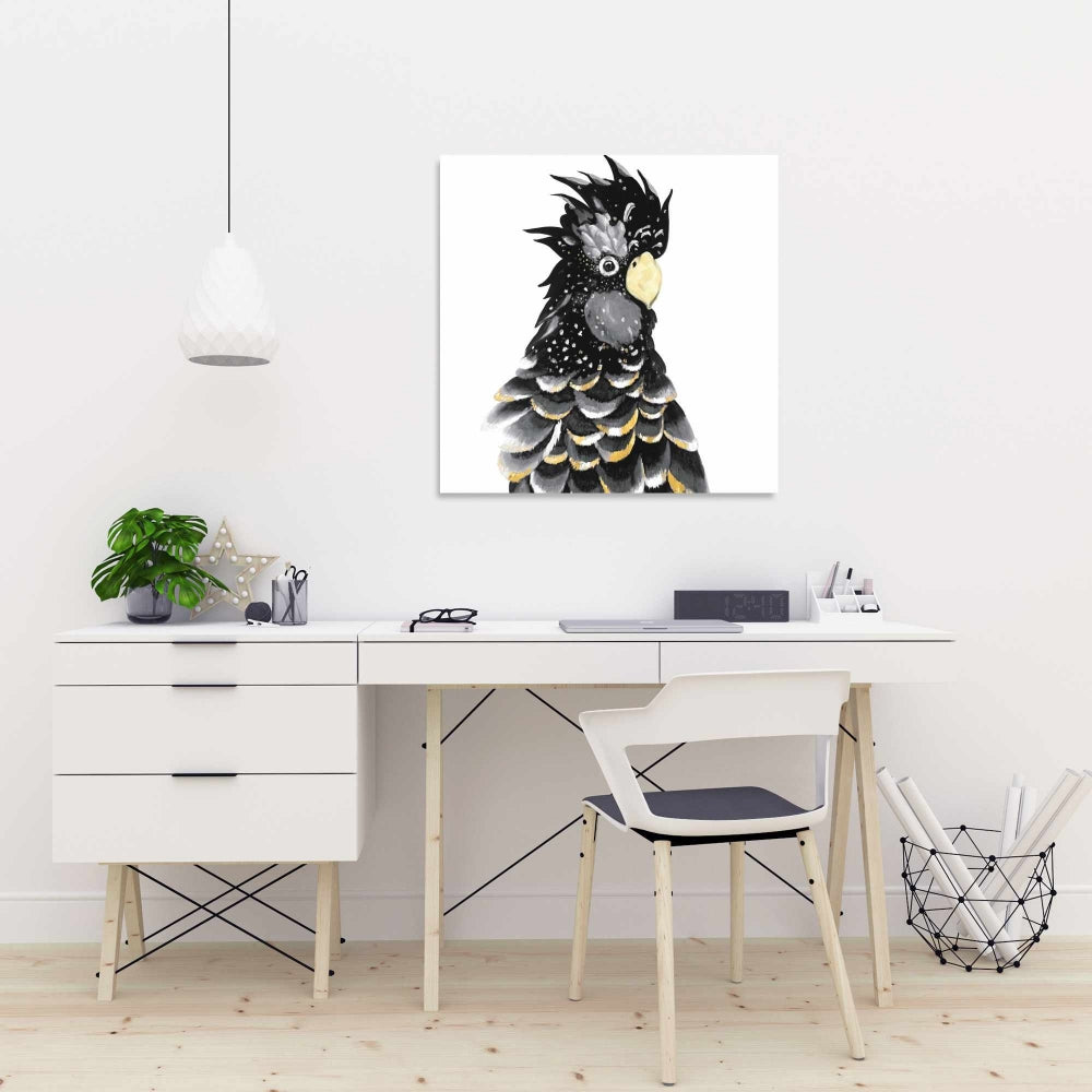 Red-tailed Cockatoo Parrot Canvas | Black Bird Home Decor