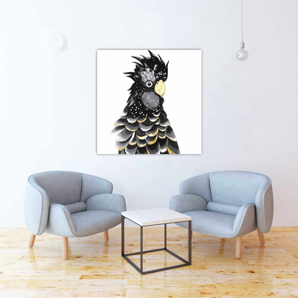 Red-tailed Cockatoo Parrot Canvas | Black Bird Home Decor