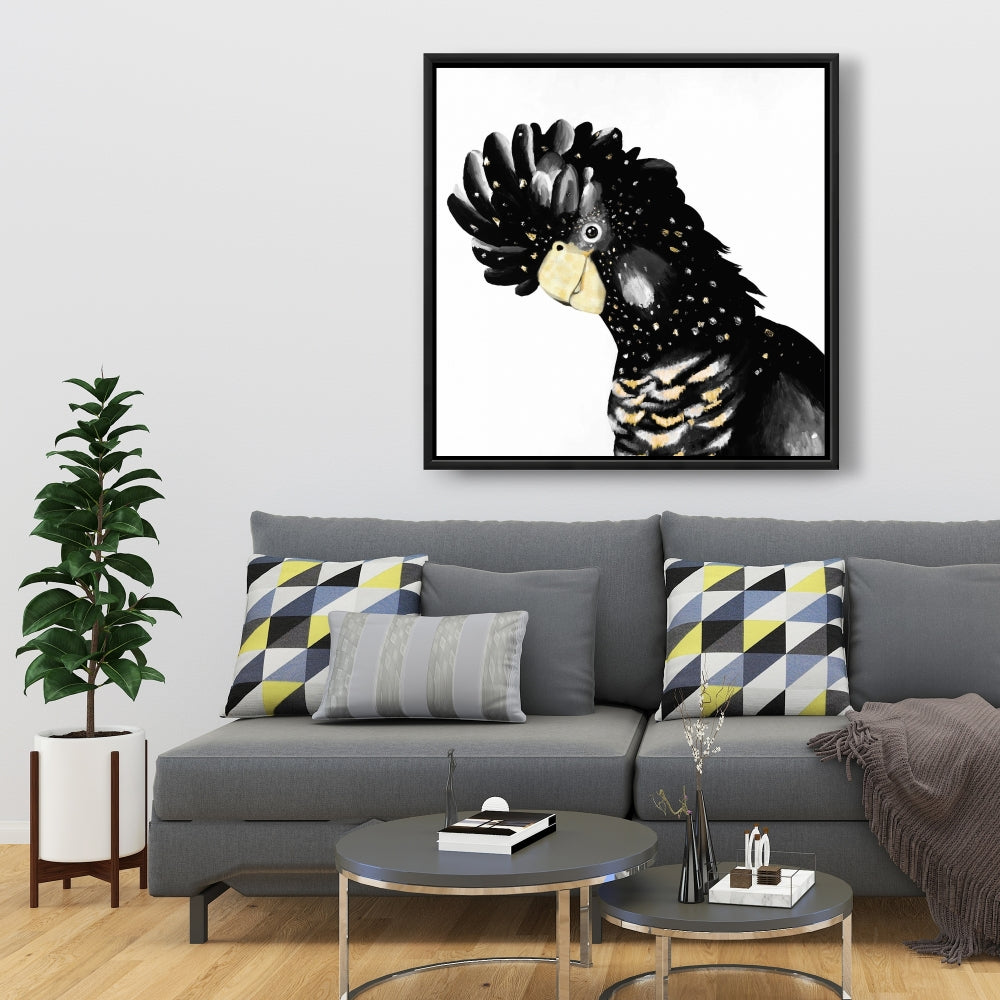 Toile encadrée représentant un perroquet cacatoès - Décoration de chambre blanche à plumes
