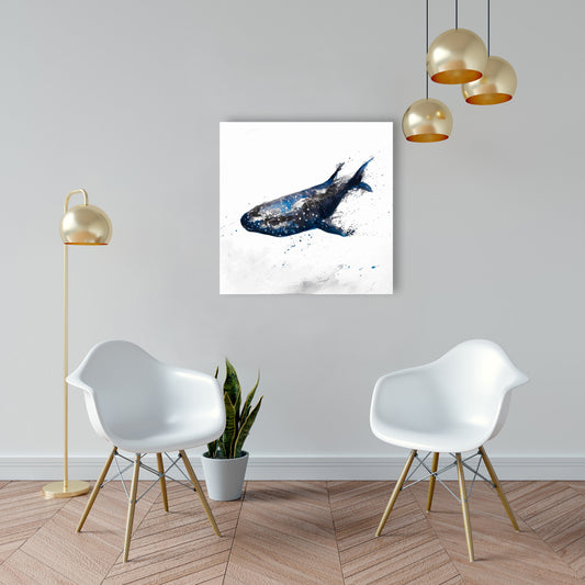 Toile abstraite représentant un requin-baleine | Décoration de salle de bain marine