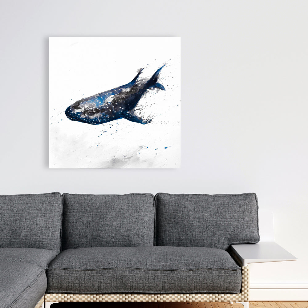Toile abstraite représentant un requin-baleine | Décoration de salle de bain marine