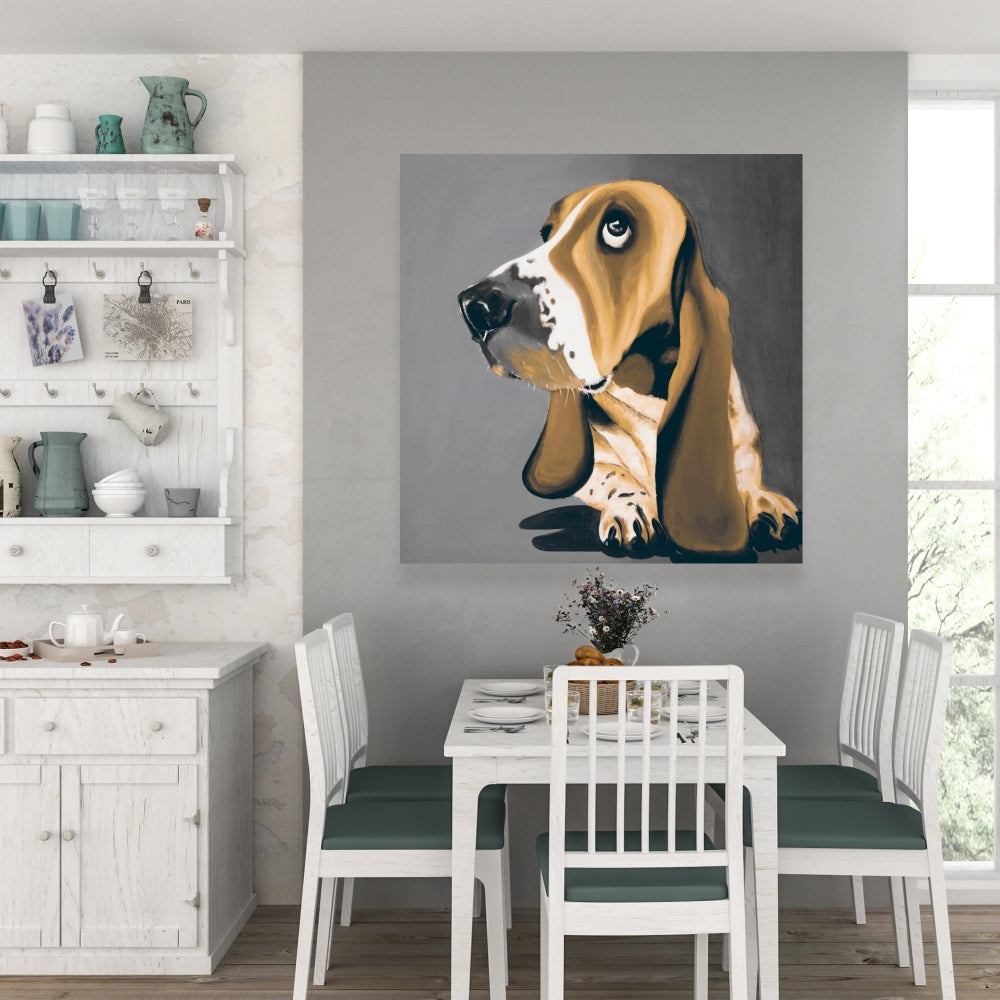 Gold Basset Hound Dog Canvas | Modern Home Decor Wall Art