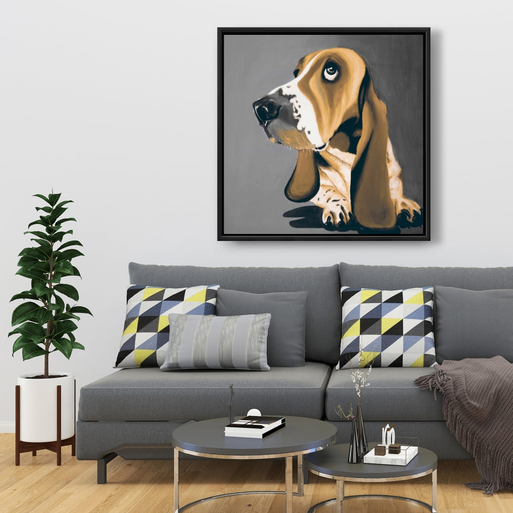 Toile représentant un Basset Hound doré | Décoration animalière marron moderne