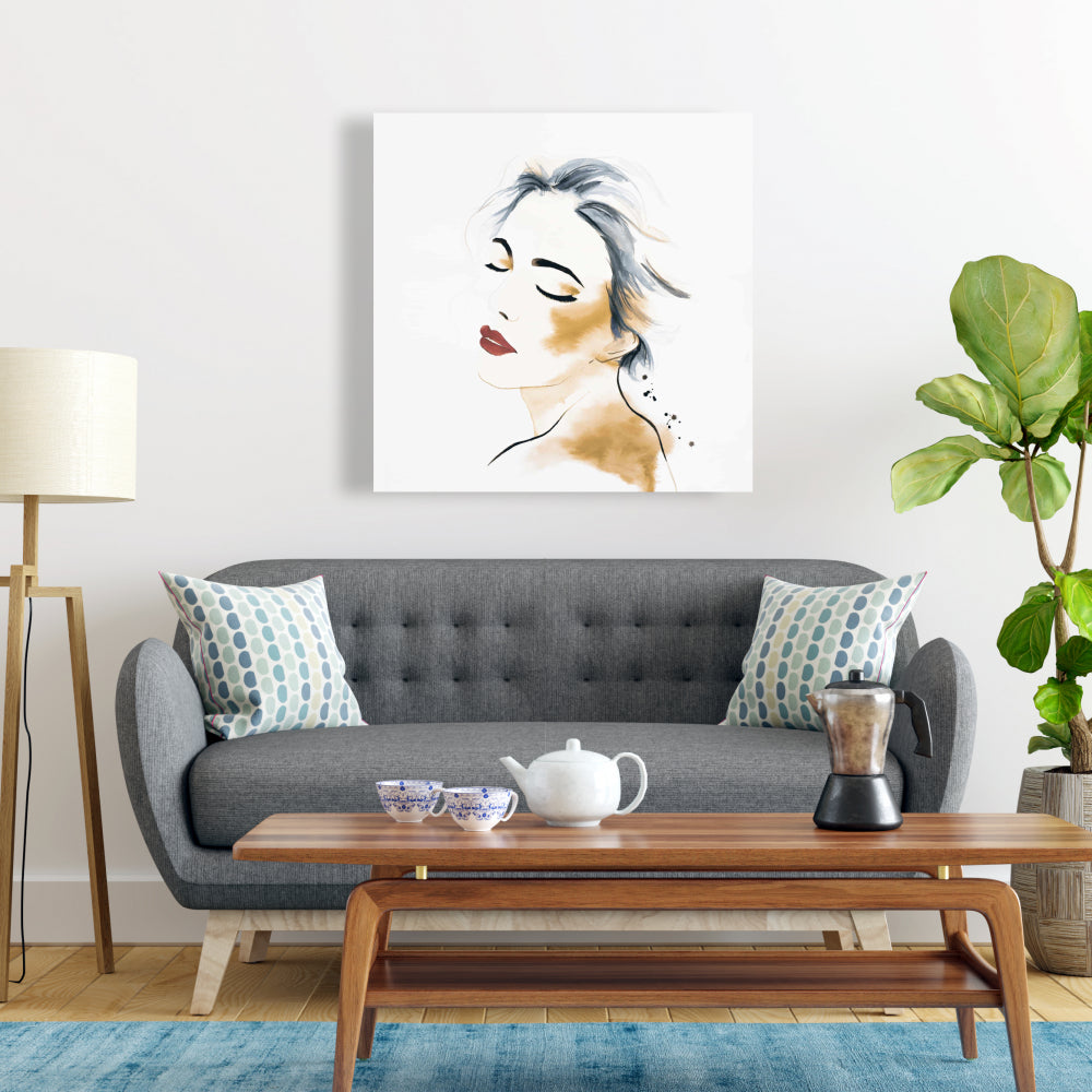 Office Beauty Blue Canvas | Watercolor Lady Portrait Decor