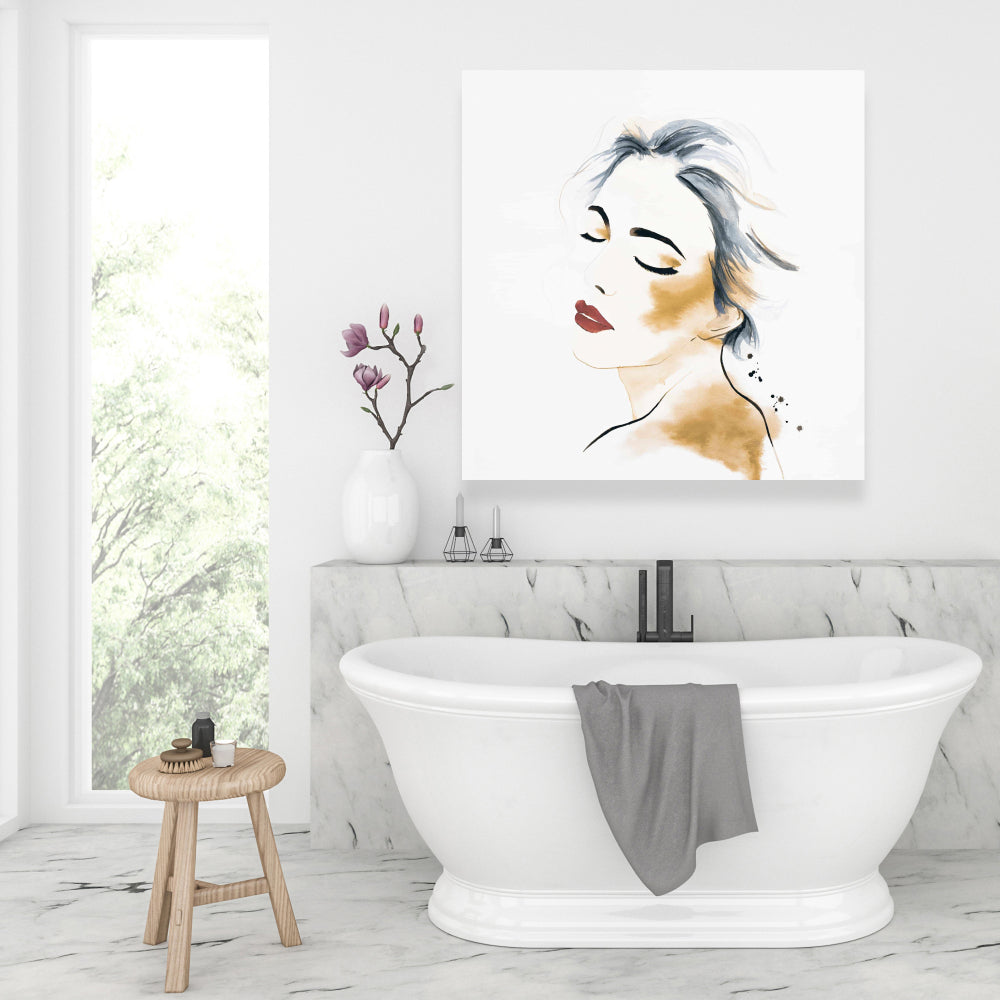 Office Beauty Blue Canvas | Watercolor Lady Portrait Decor