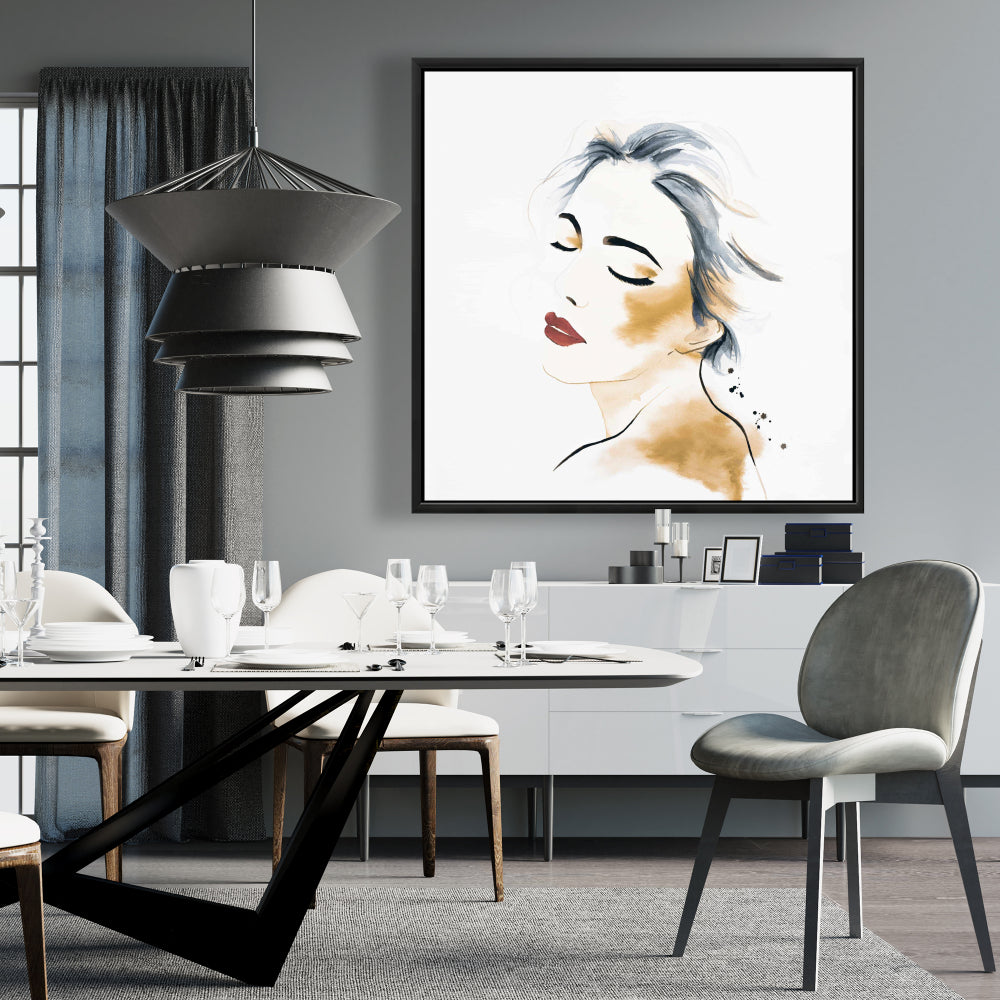 Portrait de femme serein à l'aquarelle sur toile | Décoration d'intérieur figurative